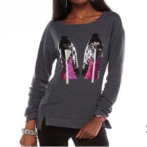 Juicy Couture Womens XL Sequin Heels Gray Pullover Sweater